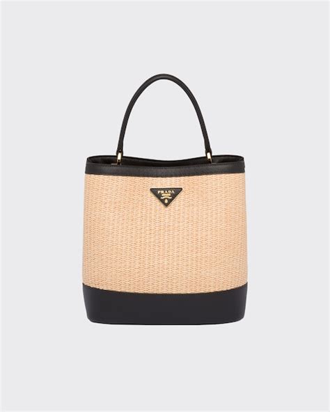 Tan/black Prada Panier medium straw bag 